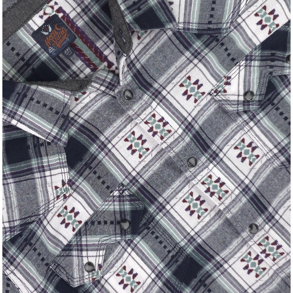 Moon Shine Shirt Mens 2XL Blue Plaid‎ Western Pearl Snap Long Sleeve Flannel